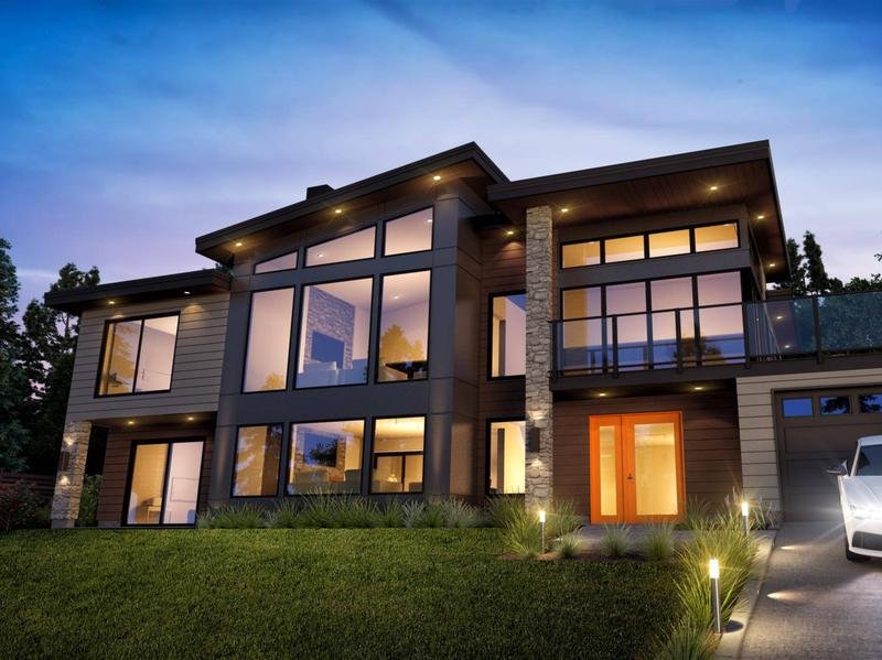 Dramatic Dusk Architectural Rendering with Warm Interior Glow