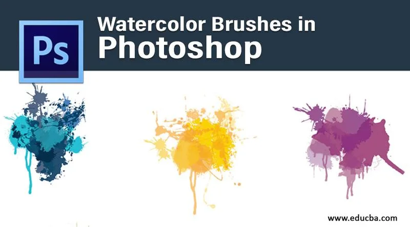 Photoshop interface with watercolor brushes