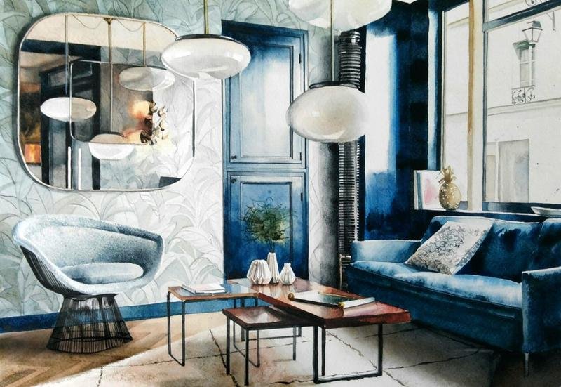 interior design watercolor rendering