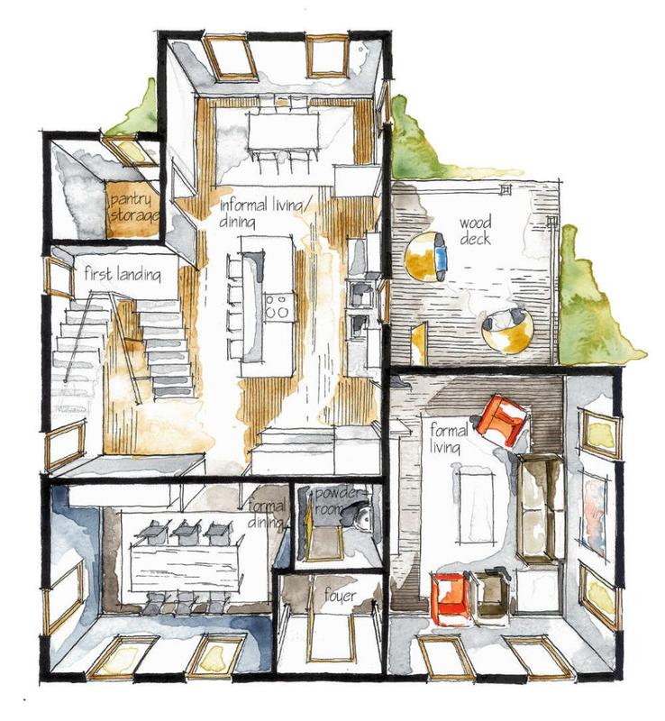 watercolor rendered floor plan